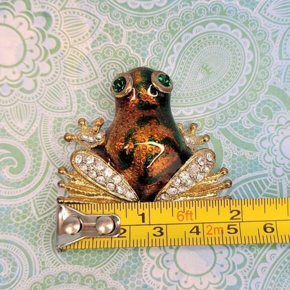 Large Bronze Gold and Green FROG Brooch - Picture 9 of 16